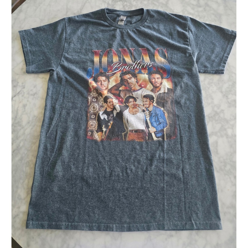 Jonas Brothers‎ 90's Graphic Band Tee Gray Heather Gildan Heavy Cotton Medium